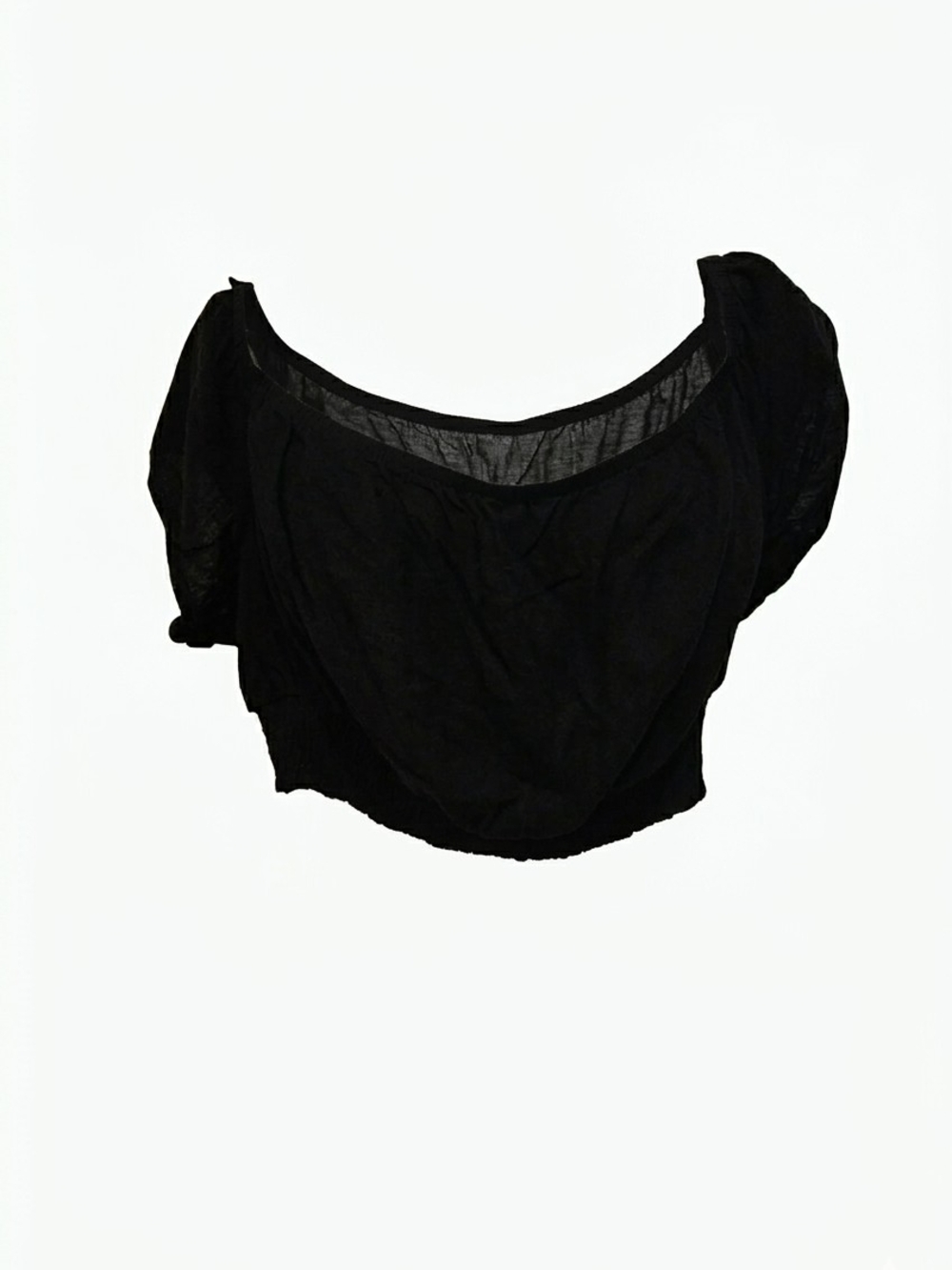 PLUS - Torrid Black Linen-Blend Smocked Crop Peasant Top